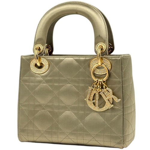Dior Lady Cannage Mini Satin Gold Handbag #BS6371