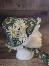 Vintage Floral Handmade Bonnet Sun Hat Lace Trim Flowers Prairie