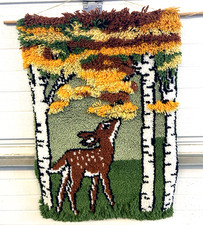 VTG HAND Latch Hook Rug Wall Hanging Baby Deer in Aspens