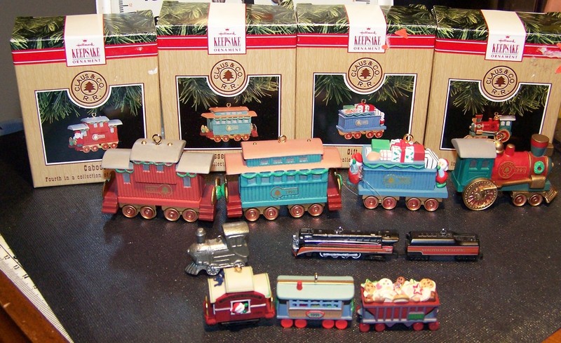9 Hallmark Keepsake Ornaments: Claus & Co. RR, Monopoly Locomotive, Lionel Train