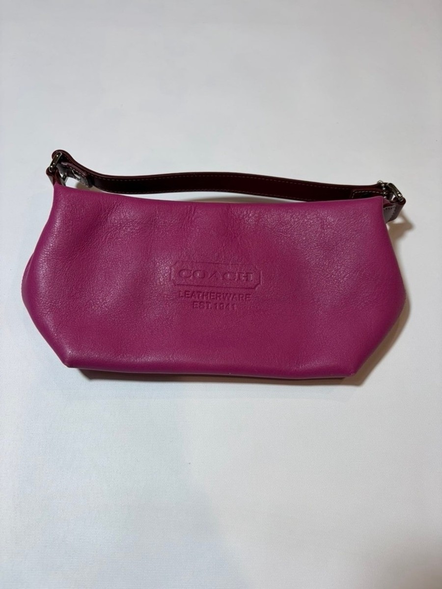 Coach Pink Leather Mini Shoulder Bag Y2K Slim Baguette Pochette Coach Pink Leather Mini Shoulder Bag Y2K Slim Baguette Pochette