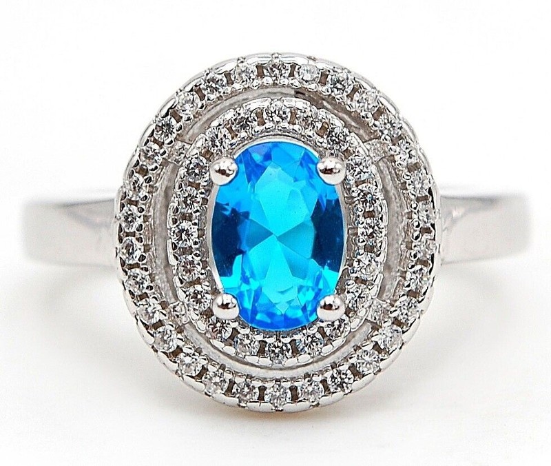 2CT Heat Treated Blue Topaz 925 Solid Sterling Silver Ring Jewelry Sz 8 G1-1