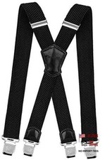 Mens Suspenders Very Strong Clips Heavy Duty Braces Big and Tall X Style Black