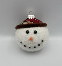 One Snowman Head With Plaid Hat Christmas Tree Ornament 3"