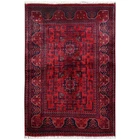 2'9"x4'1" Red Afghan Andkhoy with Geometric Motif Hand Knotted Wool Mat Rug 2492