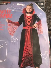 Vampire Princess Child L Costume Black Velvety w Red Lace Dress w Belt  Choker