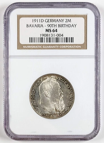 1911 D Germany Silver 2 Mark Bavaria 90th Birthday NGC MS64