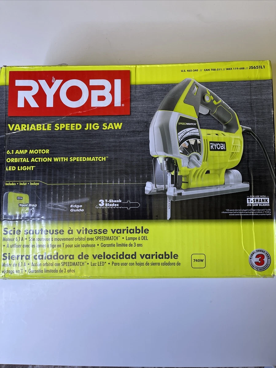 RYOBI JS651LS Jig Saw 6.1 Amp Corded Variable Speed Dust Blower SPEEDMATCH Tech