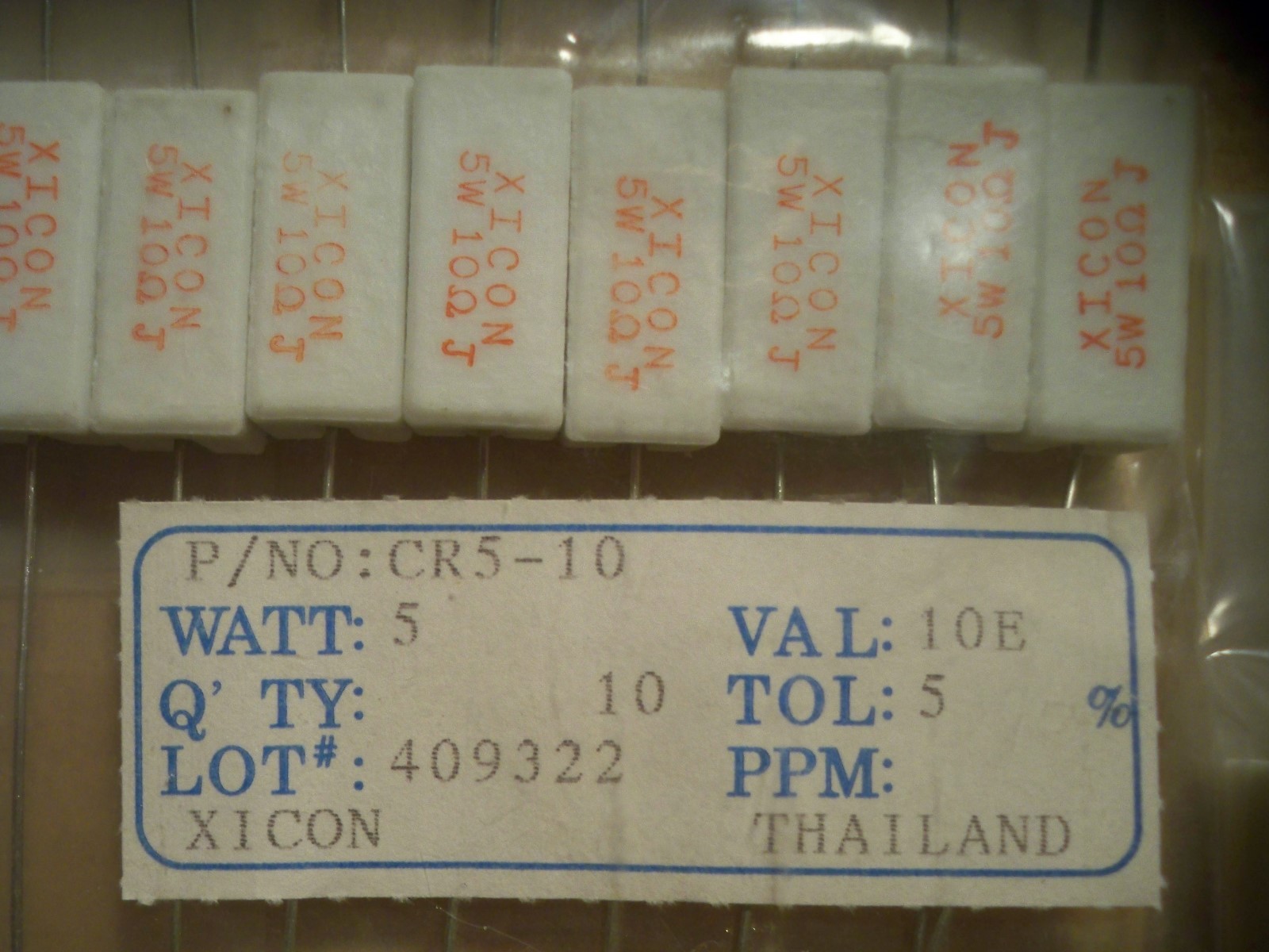 (20 pcs.) XICON 5W ,10ohm , 5 Part CR510 Cement Resistors (2x 10pc