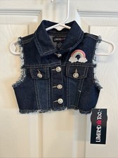 Limited Too Toddler Girl Blue Denim Cutoff Vest Rainbow Rhinestone Snaps 2T NWT