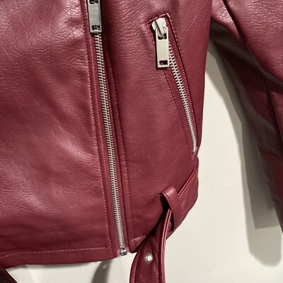 Forever 21 Wine Burgundy Faux Leather Zip-Up Moto Jacket Size S | eBay