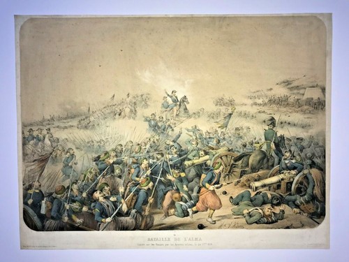 CRIMEA BATTLE OF ALMA 1854 by ADAM VERY LARGE ANTIQUE VIEW 19TH CENTURY