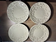 Set 4 Salad/Plates Acanthus Leaf Taupe/Beige GG Collection Gracious Goods 8.5”