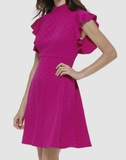 Tommy Hilfiger Women's Pink Woven Flutter Sleeve Mock Neck Dress Size 16