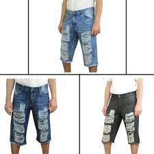 Pantalones Cortos Para Hombre Desgastados Verano Motociclista Denim Agujero Informales Jean Pantalones