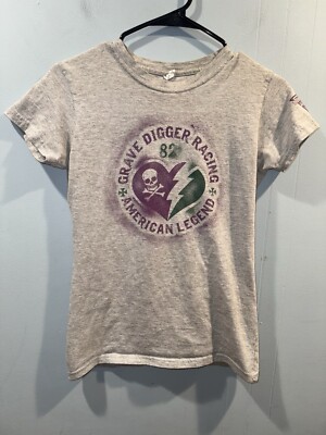 Grave Digger  Juniors Ladies Heartbreak Tee Size Medium Gray