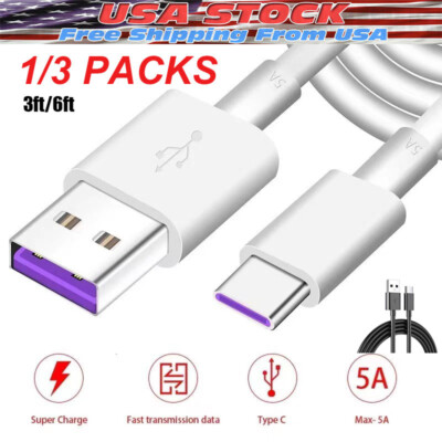 USB Type C Data Cable 5A Fast Charging USB-A to USB-C Charger Cord For Phone