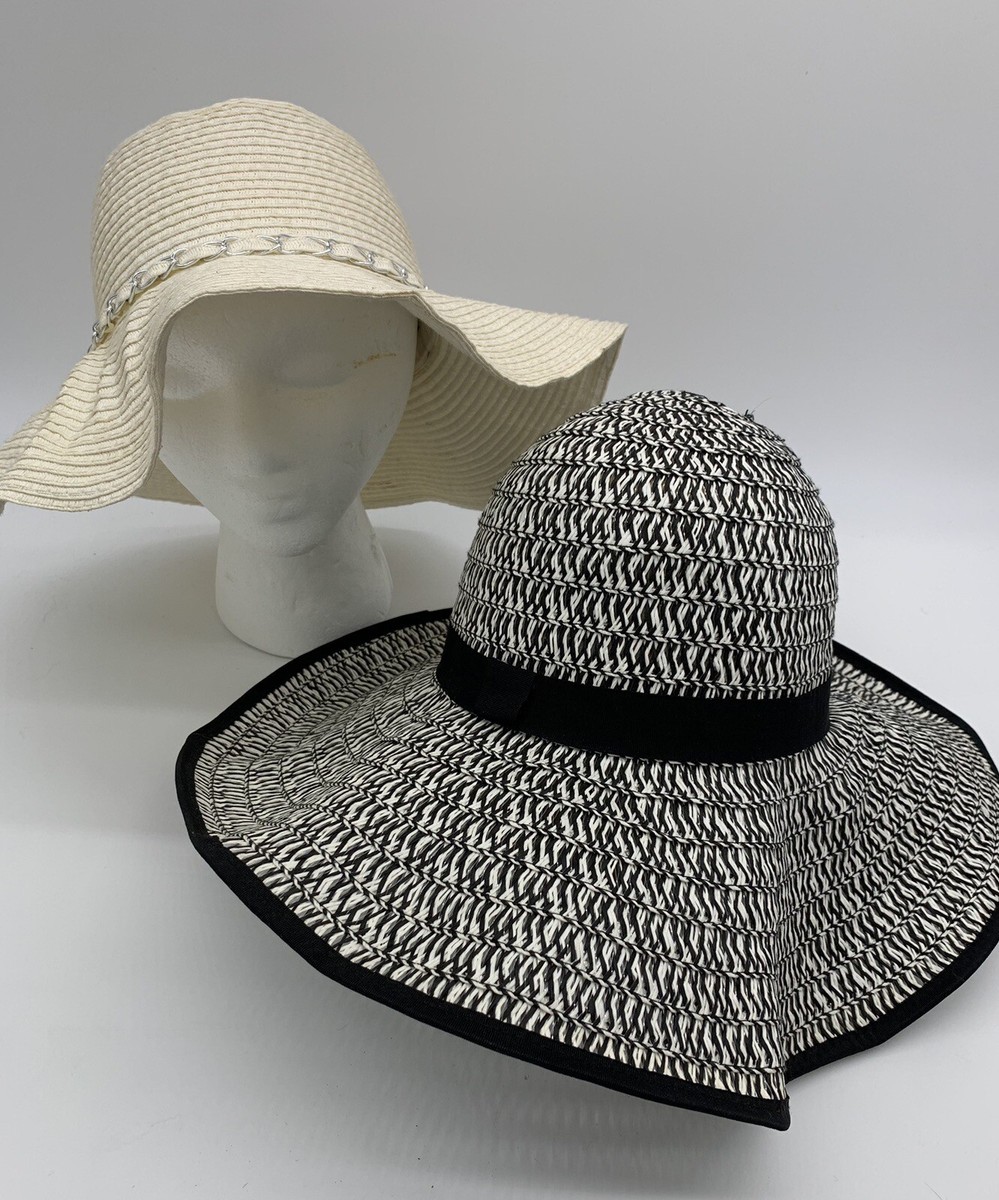 White with Black Accent Summer Hat Beach Straw Hats With Black Accents Wide Brim – AdDRESSingMe main image 4