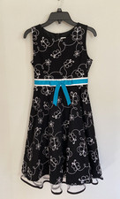 Rare Editions Girls Party Dress Size 12 Black Floral Blue Ribbon Formal