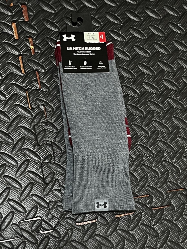 UNDER ARMOUR Hitch Rugged Outdoor Boot Socks, Men's Shoe Size 8-12, Grey/Red #1