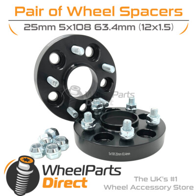 Bolt-On Wheel Spacers (2) 5x108 63.4 25mm for Jaguar XJ-R 13-19