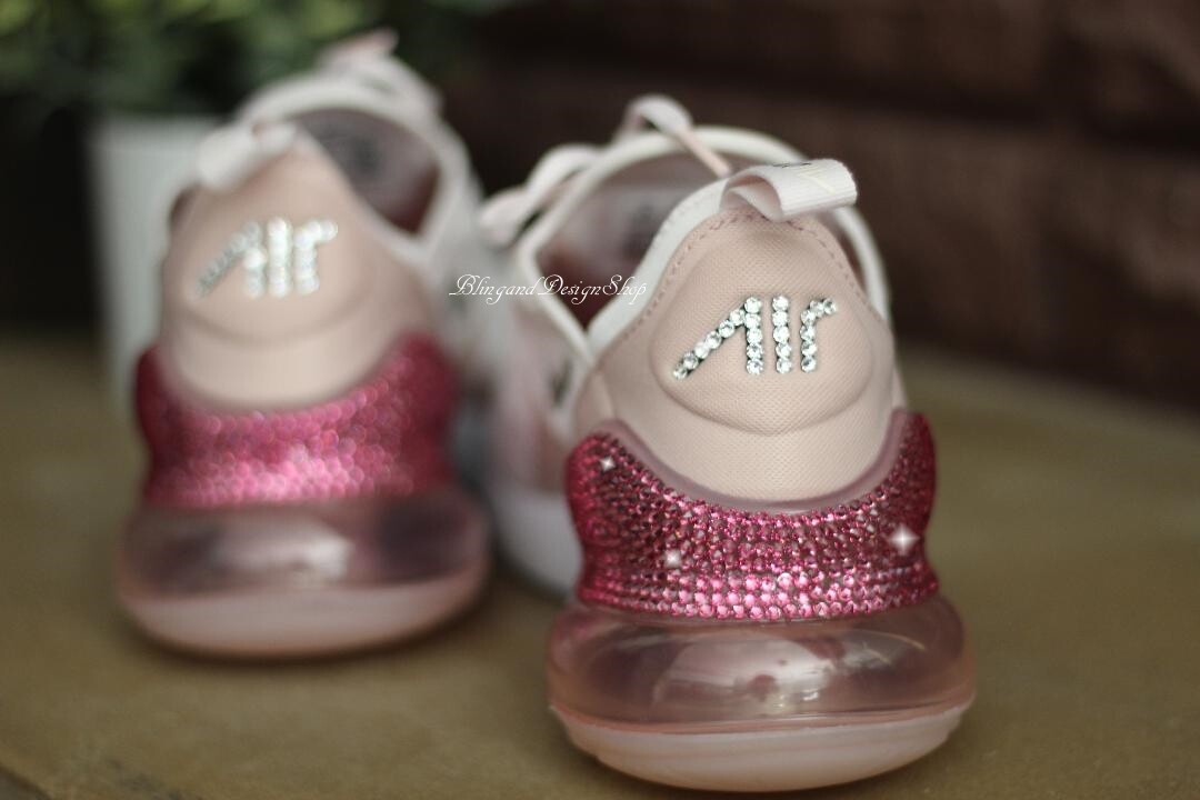 nike women's air max 270 in white and black encrusted with rose gold swarovski crystals