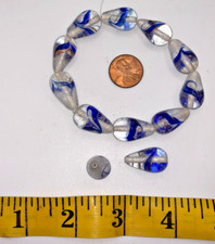 20 India Glass Teardrop Beads Blue Gold 15x24mm