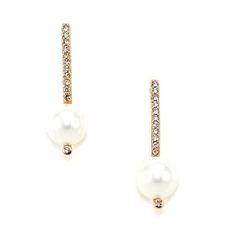 Kristin Perry Pave' Bar Pearl Stud Earrings 18k gold plated