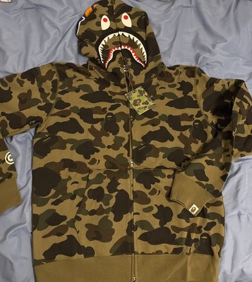 BAPE - Shark Full Zip Hoodie   Green Camo   Size XL   BRAND NEW W/Tags