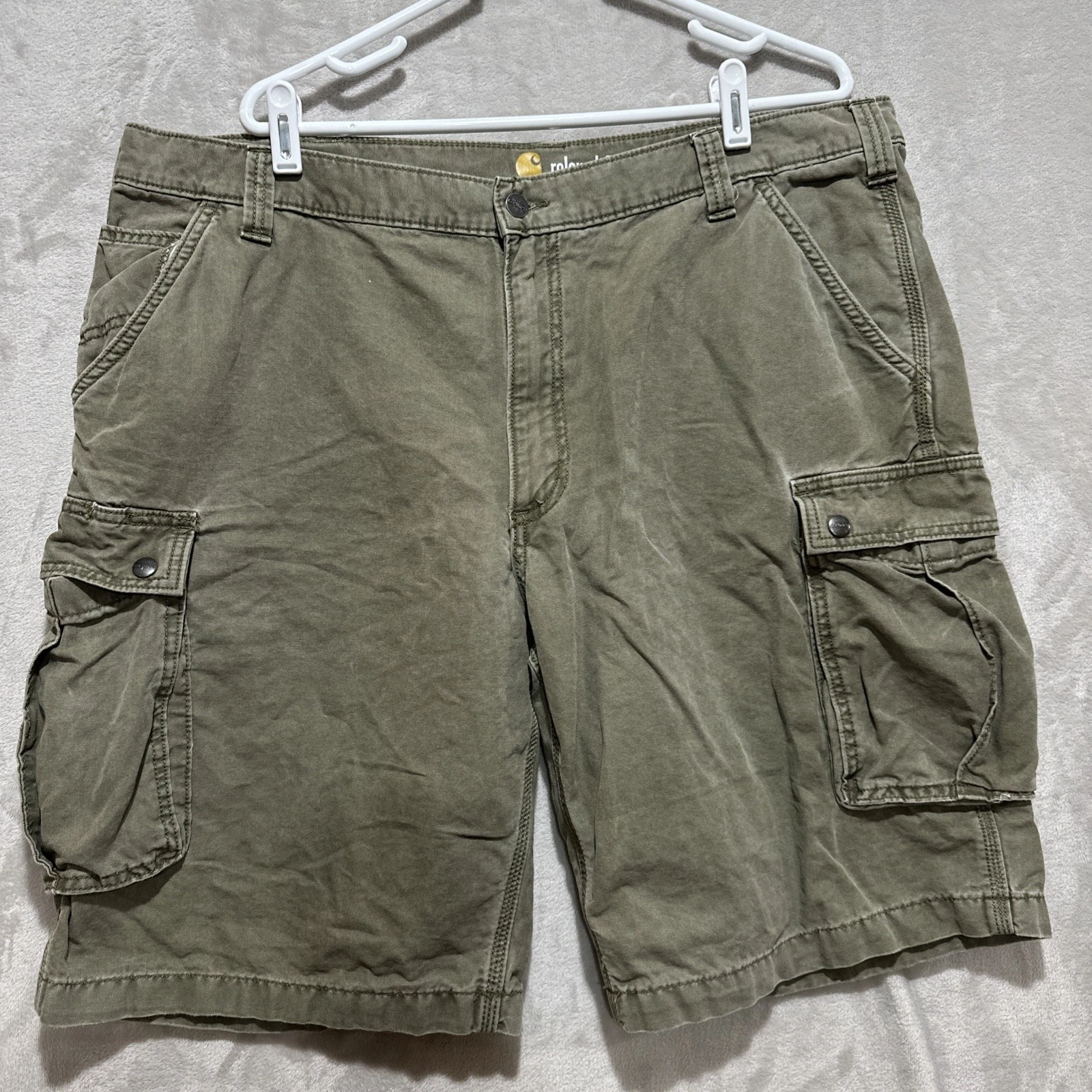 Carhartt Rugged Cargo Shorts Men's 42 Green Relaxed Fit Canvas Utility Pockets