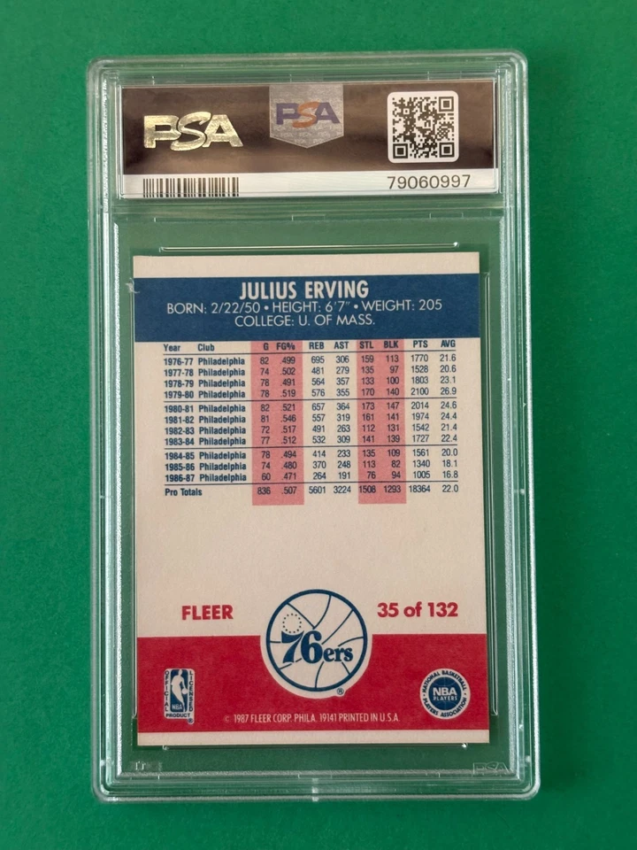 Fleer Basketball 1987 NBA #35 Julius Erving Hof PSA 9 como nuevo oc Philadelphia 76ers Foto 2 de 2