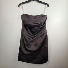 Davids Bridal F14212 Black Satin Strapless Ruched Mini Cocktail Dress Womens 12