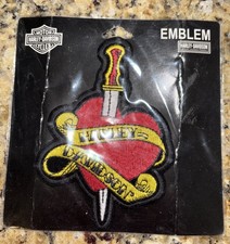 Harley-Davidson Sew On Biker Patch Emblem Embroidered Dagger Heart 5in x 3.5in 