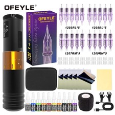 Wireless Adjustable Stroke Rotary Tattoo Machine Pen Kit 20Pcs Needles 1300mAh