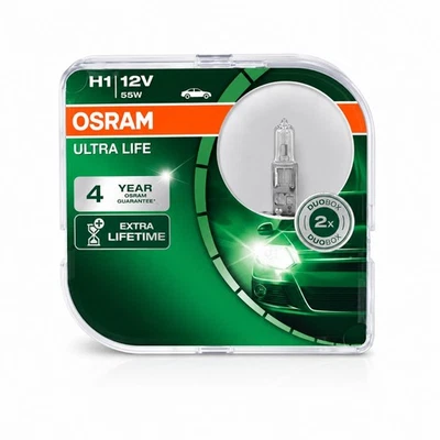 OSRAM H1 Lampe Halogène Ultra Life Longlife 12V 55W P14.5s 2 Pièces 64150ULT-HCB - Photo 1/4