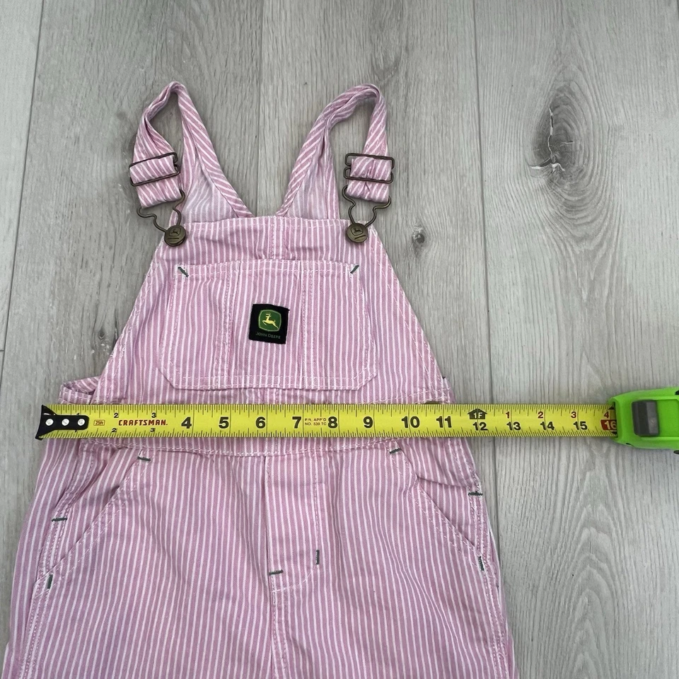 Mono largo de mezclilla a rayas rosa y blanco John Deere niñas 4T Foto 4 de 4