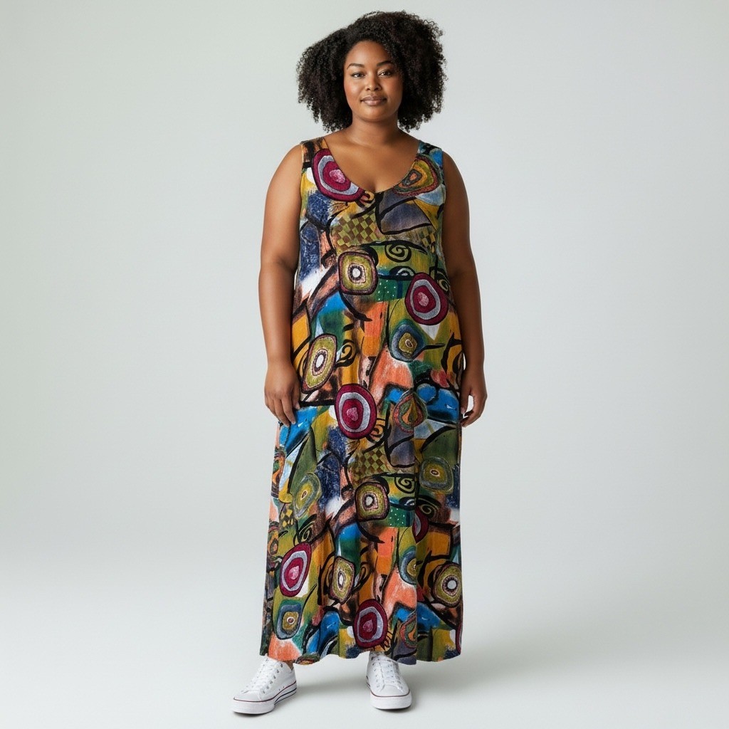 Zanzea Collection Plus Size 5XL Abstract Print Sleeveless Maxi Dress