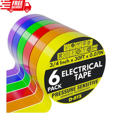 6 roll Vinyl Electrical Tape Waterproof Indoor-outdoor 3/4 in X 30 FT X 7