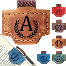 Personalized Bygone Mark Bookmark with Pen Holder, Leather Magnetic Bookmark 26 