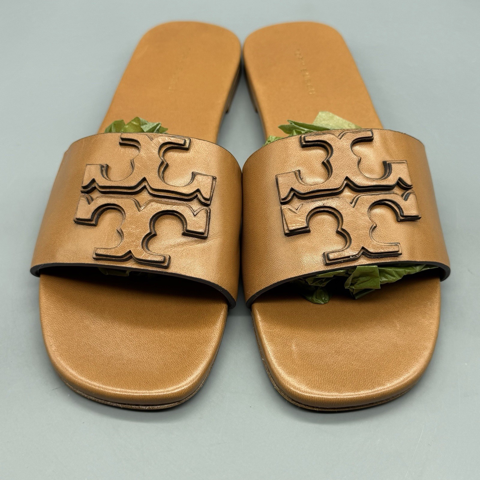 Tory Burch Ines Flat Slide Womens 7 Goat Leather Brown Designer Sandals TRIED ON thumbnail 2