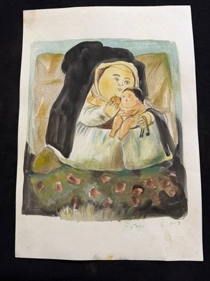 FERNANDO BOTERO  drawing and painting on old paper signed stamped vintage