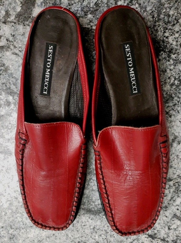 NEW Sesto Meucci Women’s size 6.5 Red All Leather mules/flats Made In Italy