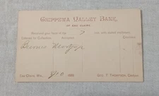 1888 CHIPPEWA VALLEY BANK RECEIPT POSTCARD EAU CLAIRE WI WISCONSIN