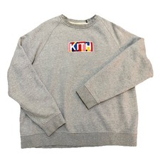 KITH Sweater Mens Medium GEO COLOR BOX LOGO CREWNECK Sweatshirt Lt Grey