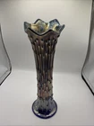 Fenton 11” Blue April Showers Carnival Glass Vase
