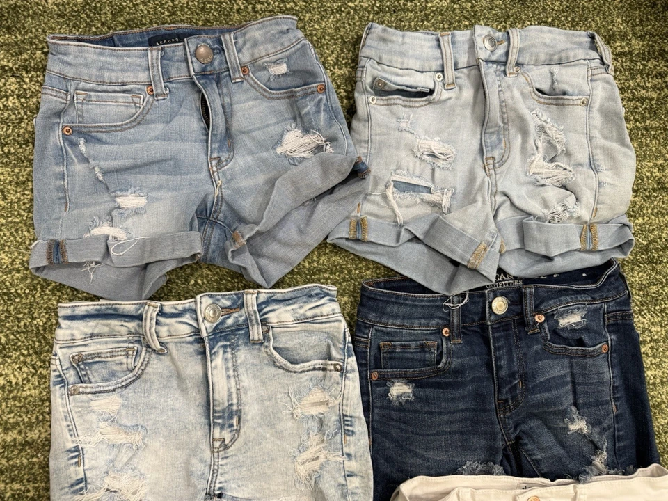 Pantalones Cortos Mixtos Talla 00 ABERCROMBIE American Eagle Aeropostale Verano Cintura Alta Foto 2 de 3