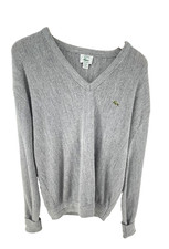 Vtg 70s Izod Lacoste V Neck Sweater Men XL Gray Orlon Acrylic USA Made Preppy