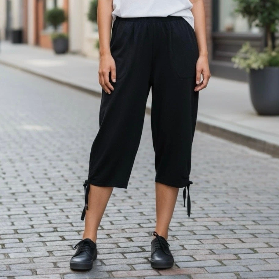 NWT Bloomchic Tie Ankle Pants Womens 14/16 Black Minimalist Clean Girl Casual