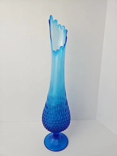 Fenton Blue Hobnail Swung Glass Vase 20" pair green blue CUSTOM LISTING