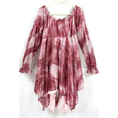 Handmade Pink Metallic Web Chiffon Satin Kerchief Babydoll Fairy Dress L Cosplay